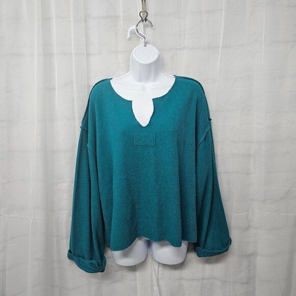 Double Zero Turquoise Thermal Peasant Blouse Boho L - Picture 9 of 9